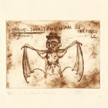 Dibujo titulada "La chauve-souris." por Frhégo, Obra de arte original