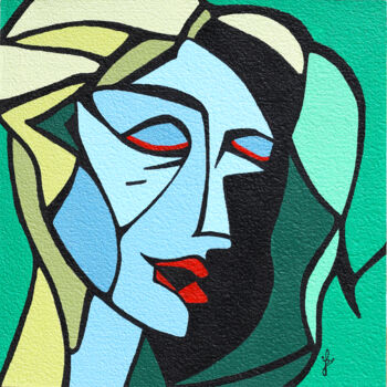 Peinture intitulée "Femme au fond vert" par Frederic Jacquet, Œuvre d'art originale, Acrylique