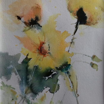 Painting titled "Hibiscus jaune" by Frederic Jandolo, Original Artwork, Watercolor