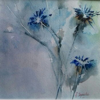 Painting titled "Les oeillets bleu" by Frederic Jandolo, Original Artwork, Watercolor