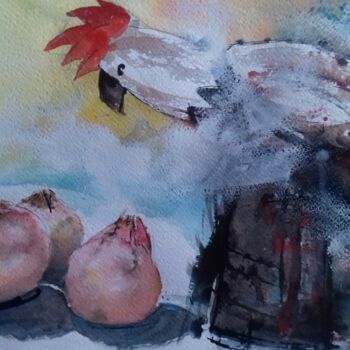 Painting titled "L'ara aux grenades" by Frederic Jandolo, Original Artwork, Watercolor