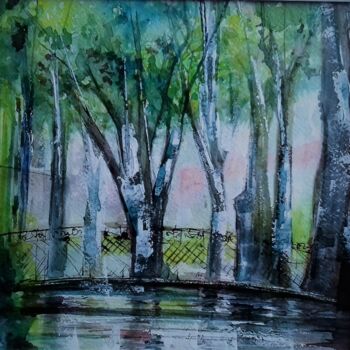 Painting titled "Goudargues le canal" by Frederic Jandolo, Original Artwork, Watercolor