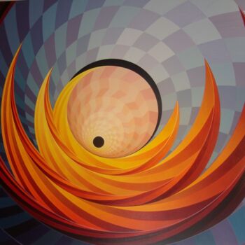 Painting titled "Croissant d'Orange…" by Frédéric Letrun, Original Artwork, Oil Mounted on Wood Stretcher frame