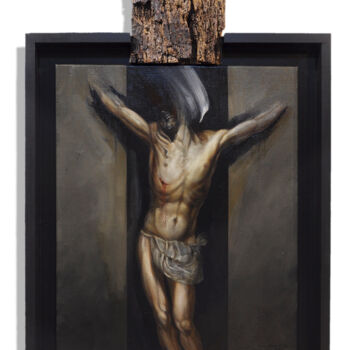 Painting titled "Crucifixion au bois…" by Frédéric Martin, Original Artwork, Oil