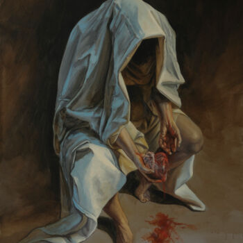 Pintura titulada "Le coeur sur la mai…" por Frédéric Martin, Obra de arte original, Oleo Montado en Bastidor de camilla de m…