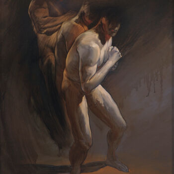 Картина под названием "Homo erectus - rétr…" - Frédéric Martin, Подлинное произведение искусства, Масло