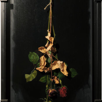 Painting titled "De mémoire de rose" by Frédéric Martin, Original Artwork, Oil Mounted on Other rigid panel