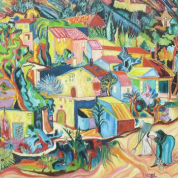 Painting titled "village provençal a…" by Frédéric Mazel, Original Artwork