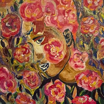 Pintura titulada "Portrait aux roses" por Frédéric Pierre Lemonnier Lemonnier, Obra de arte original, Oleo Montado en Bastid…