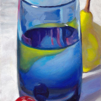 Painting titled "Verre Bleu, Tomate…" by Frederic Reverte, Original Artwork, Oil
