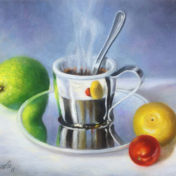 Schilderij getiteld "Café aux Fruits" door Frederic Reverte, Origineel Kunstwerk, Olie