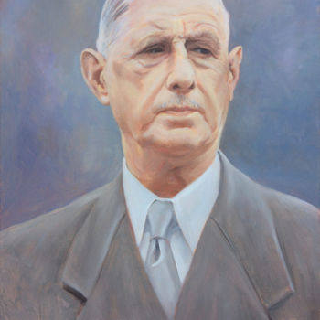 Painting titled "Charles De Gaulle,…" by Frederic Reverte, Original Artwork, Oil Mounted on Wood Stretcher frame