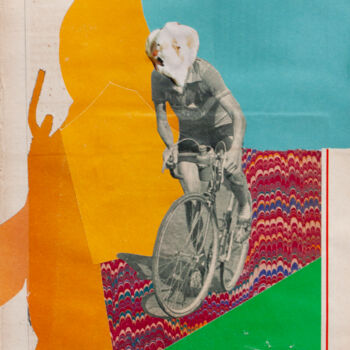 Collagen mit dem Titel "Cycliste" von Frédéric Villbrandt, Original-Kunstwerk, Collagen