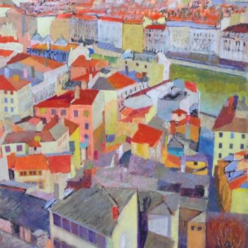 Painting titled "Vue de Lyon n:2" by Frederic Wioland, Original Artwork, Oil