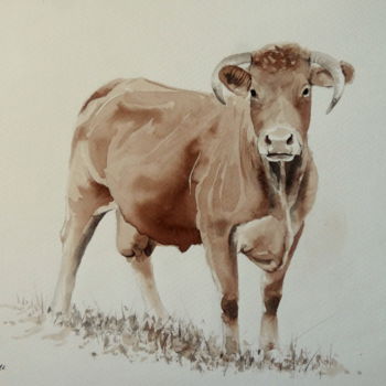 Dessin intitulée "Vache" par Frederic Goze, Œuvre d'art originale, Encre