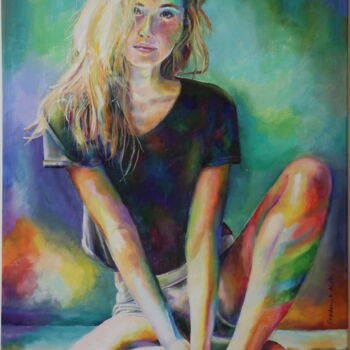 Painting titled "Pose II" by Frederick Gingell, Original Artwork, Oil Mounted on Wood Stretcher frame
