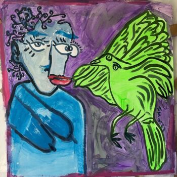 Painting titled "L'Oiseau" by Frédérick Meunier, Original Artwork, Acrylic