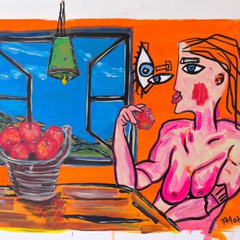 Peinture intitulée "La femme aux pommes" par Frédérick Meunier, Œuvre d'art originale, Acrylique