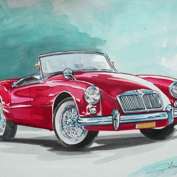 Disegno intitolato "MG A roadster 1962" da Federico De Muro, Opera d'arte originale, Acquarello