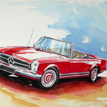 Painting titled "MERCEDES 230 SL pag…" by Federico De Muro, Original Artwork, Other
