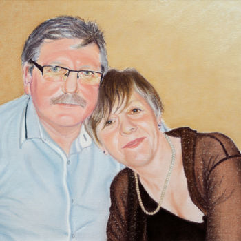 Картина под названием "Sylviane et Didier" - Fred Mahieu, Подлинное произведение искусства, Пастель