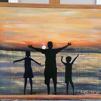 Painting titled "famille-a-la-mer-" by Frederique Colombelle, Original Artwork, Acrylic