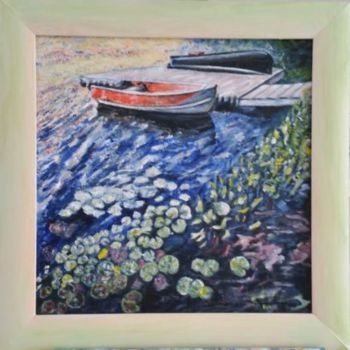 Painting titled "La Barque rose" by Frederique Colombelle, Original Artwork, Acrylic