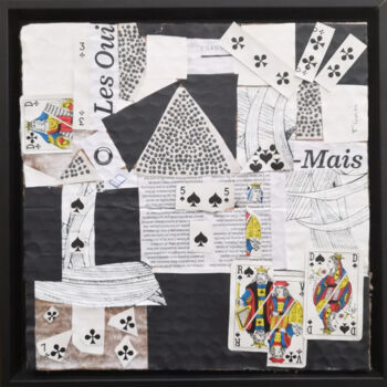 「Les oui mais」というタイトルのコラージュ Frédérique Girinによって, オリジナルのアートワーク, コラージュ ウッドストレッチャーフレームにマウント
