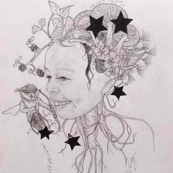 Rysunek zatytułowany „La fleur” autorstwa Frédérique Lanquetin, Oryginalna praca, Ołówek