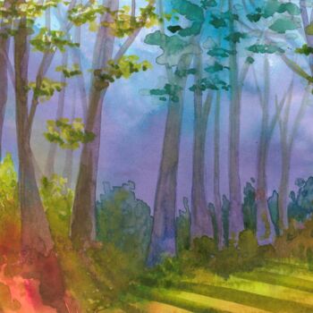 Pintura titulada "Forêt fauve I" por Frederique Loudin, Obra de arte original, Acuarela