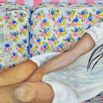 Картина под названием "Jeune fille au chat…" - Frédérique Huet, Подлинное произведение искусства, Акрил