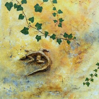 Ζωγραφική με τίτλο "Gecko léopard" από Frederique Reffet, Αυθεντικά έργα τέχνης, Ακρυλικό