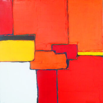 Pintura intitulada "Composition rouge" por Frédérique Marteau, Obras de arte originais, Óleo Montado em Armação em madeira
