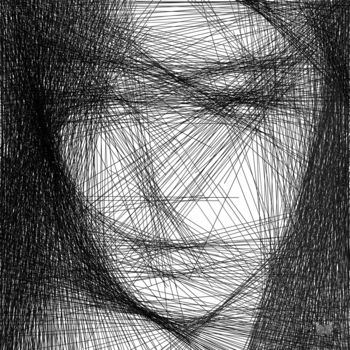 「Woman Out Of Lines…」というタイトルのデジタルアーツ Frédéric Durieu & Nathalie Erinによって, オリジナルのアートワーク, 2Dデジタルワーク アルミニウムにマウント