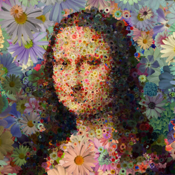 Digital Arts titled "Lisa Aux Fleurs…" by Frédéric Durieu & Nathalie Erin, Original Artwork, 2D Digital Work Mounted on Wood…