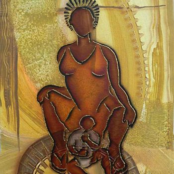 Schilderij getiteld "mother &child" door Fred Odle, Origineel Kunstwerk, Acryl