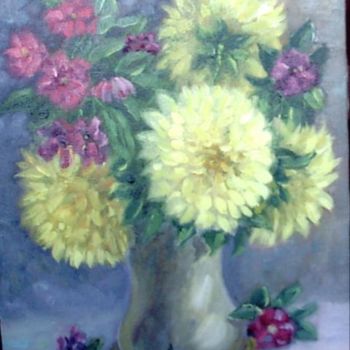 Painting titled "flores dahlias (óle…" by Alfredo Winkler, Original Artwork