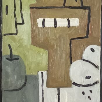 Painting titled "Bodegón con mantel…" by Fresno, Original Artwork, Oil Mounted on Wood Panel