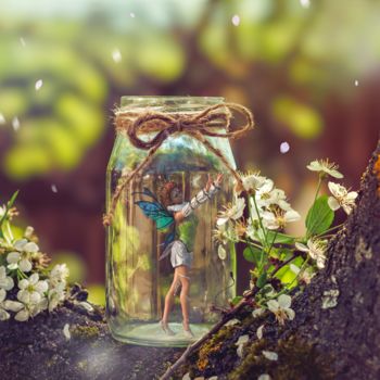 Printmaking titled "Fairy in a bottle 3" by Frisian3dartist, Original Artwork, Photo Montage