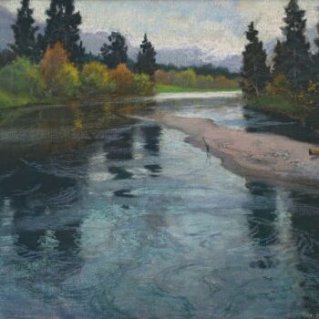 Painting titled "Rivière" by Frits Thaulow, Original Artwork, Pastel