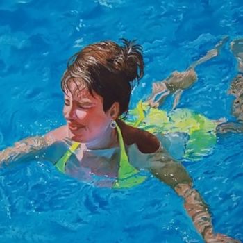 Schilderij getiteld "De zwemster" door Frits Janse, Origineel Kunstwerk, Olie