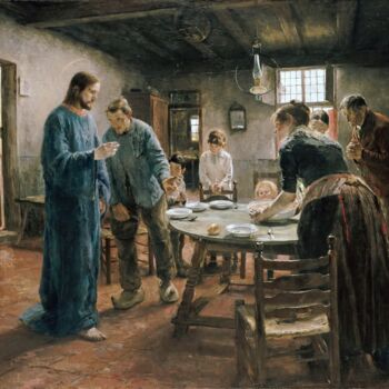 Pittura intitolato "La prière de l'heur…" da Fritz Von Uhde, Opera d'arte originale, Olio