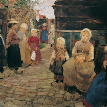 Pintura intitulada "Enfants pêcheurs à…" por Fritz Von Uhde, Obras de arte originais, Óleo
