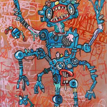 Painting titled "ex-machina" by Frob, Original Artwork, Acrylic Mounted on Wood Stretcher frame