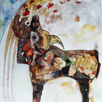 Collages intitulée ""Crier au loup"" par Christelle Frobert, Œuvre d'art originale, Crayon