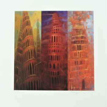 「Triptyque Babel」というタイトルのデジタルアーツ Xavier Froissartによって, オリジナルのアートワーク, 2Dデジタルワーク