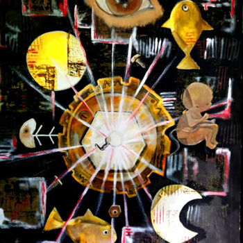 Painting titled "Vieja máquina" by Laura Frontini, Original Artwork, Acrylic