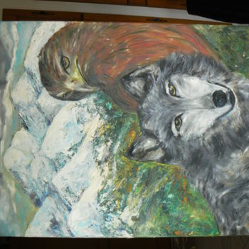 Peinture intitulée "aigle loup" par Renée Froquet Ughetti, Œuvre d'art originale