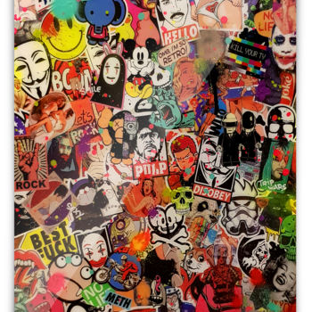 Collages intitulée "Disobey - mixed med…" par Frost, Œuvre d'art originale, Collages Monté sur Autre panneau rigide