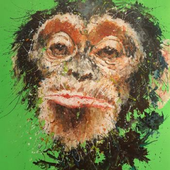 Pintura titulada "Scimpanzè nel verde" por Simona Fumagalli, Obra de arte original, Acrílico